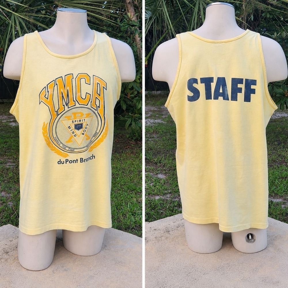 YMCA STAFF Single Stitch Tank Top ONEITA Yellow Shirt USA Jacksonville  Florida